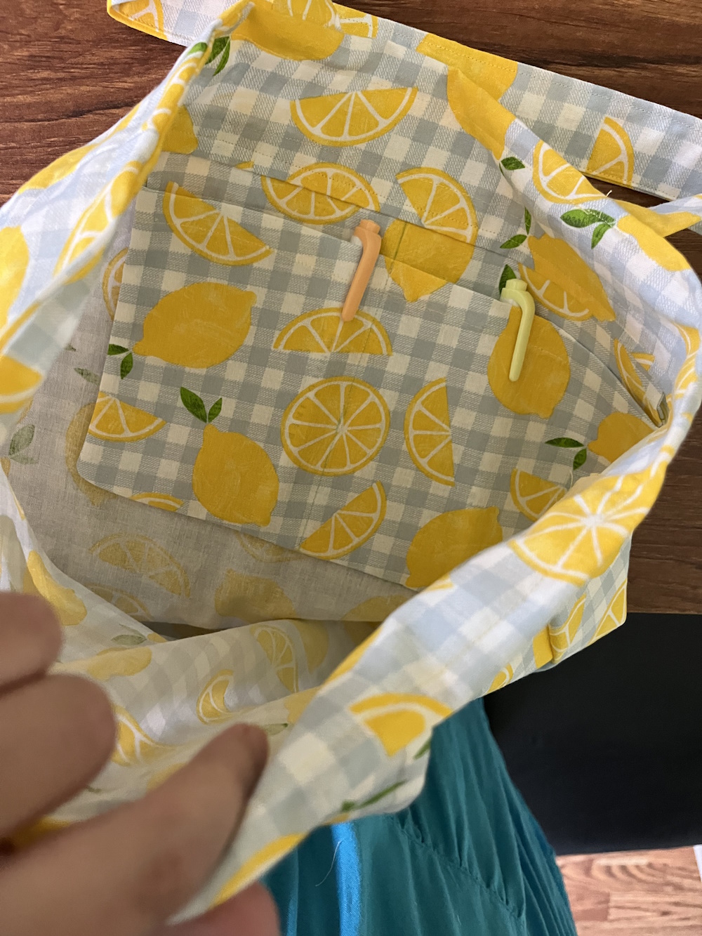 a pocket in said tote bag made with the same print